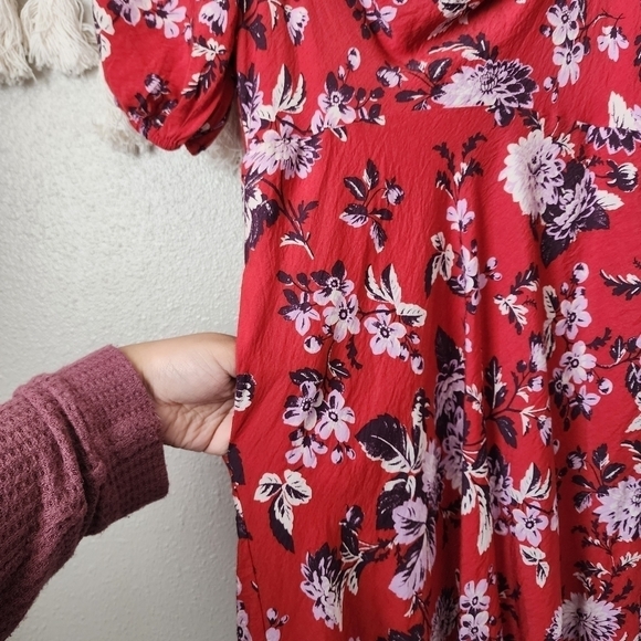 Anthropologie Maeve Mavis Puff Sleeve Floral Midi Dress Orange Boho Cottage 4 - Picture 10 of 14